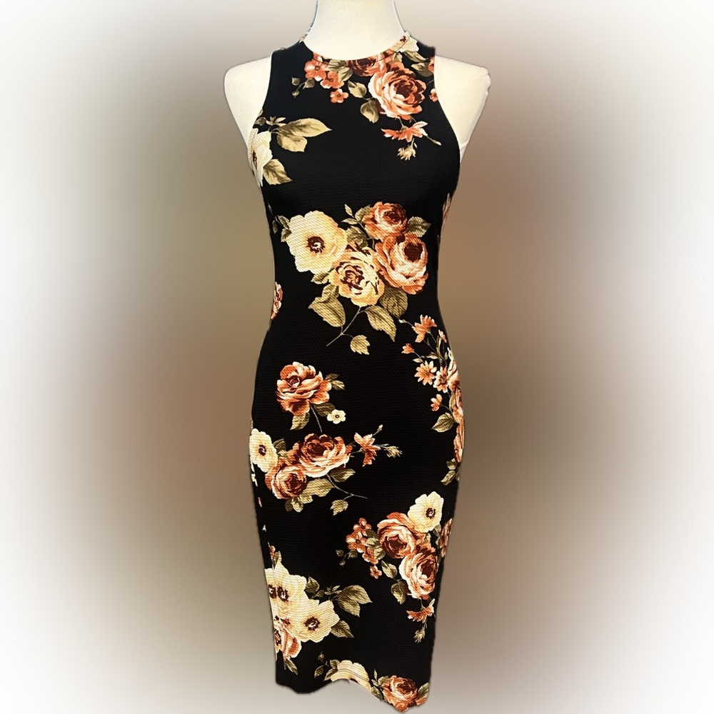 Floral Black Bodycon Dress